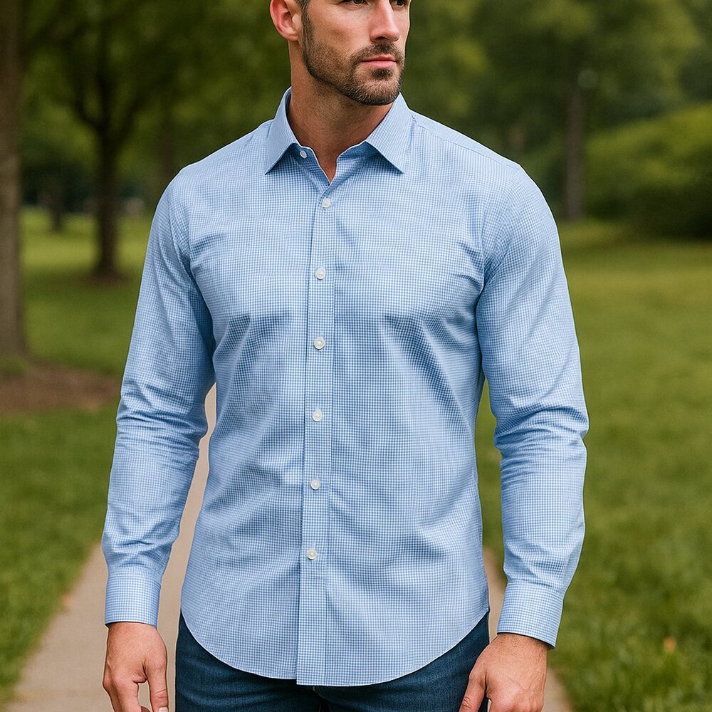 Bonobos Slim Fit Shirt Men 17.5/36 S Blue/White Check Long‎ Sleeve Button Dress